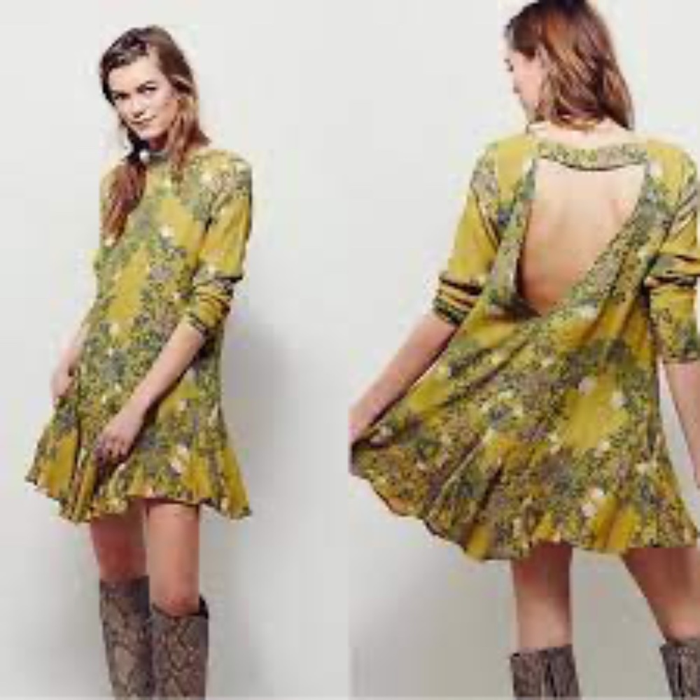 Free People Mustard Floral Mini Dress